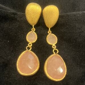 Pink Rose Quartz Women Chandelier Earrings - Finely-Crafted
